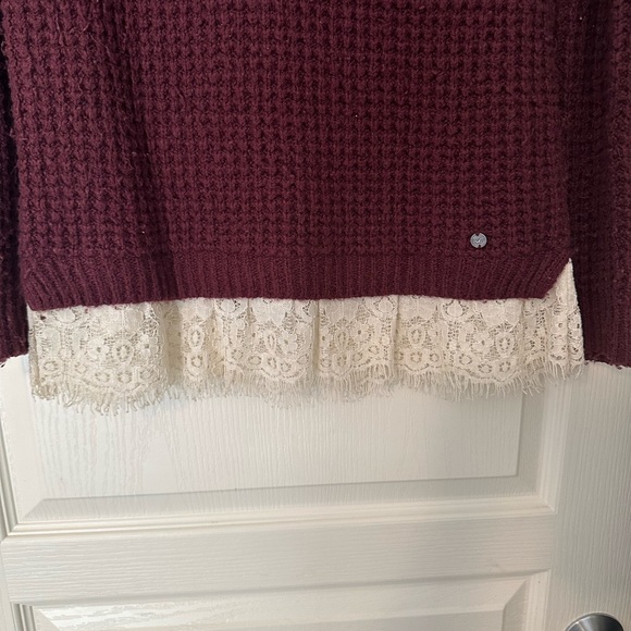 Hollister Burgundy Knit Sweater with Lace Hem - Size S - Picture 2 of 4